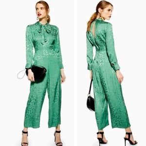 topshop green jacquard jumpsuit